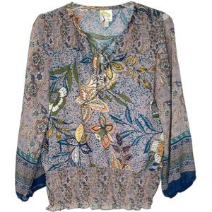 Fig and Flower 2-part Long Sleeved Smocked Top - Lavender/Navy - L